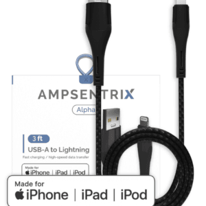 3 Ft MFI Lightning To USB Type A Cable (AmpSentrix) (Alpha) (Black)